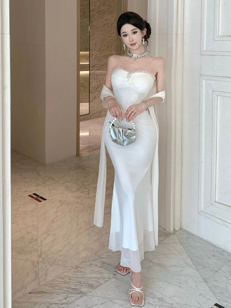 

Элегантное сексуальное вечернее платье с завышенной талией, без бретелек, облегающее, с запахом, без рукавов, летнее, производство Китай