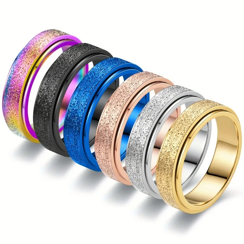 Fashion Stainless Steel Spinner Vacuum Frosted Rings for Women Men Playability Relief Anxiety Ring Jewelry
