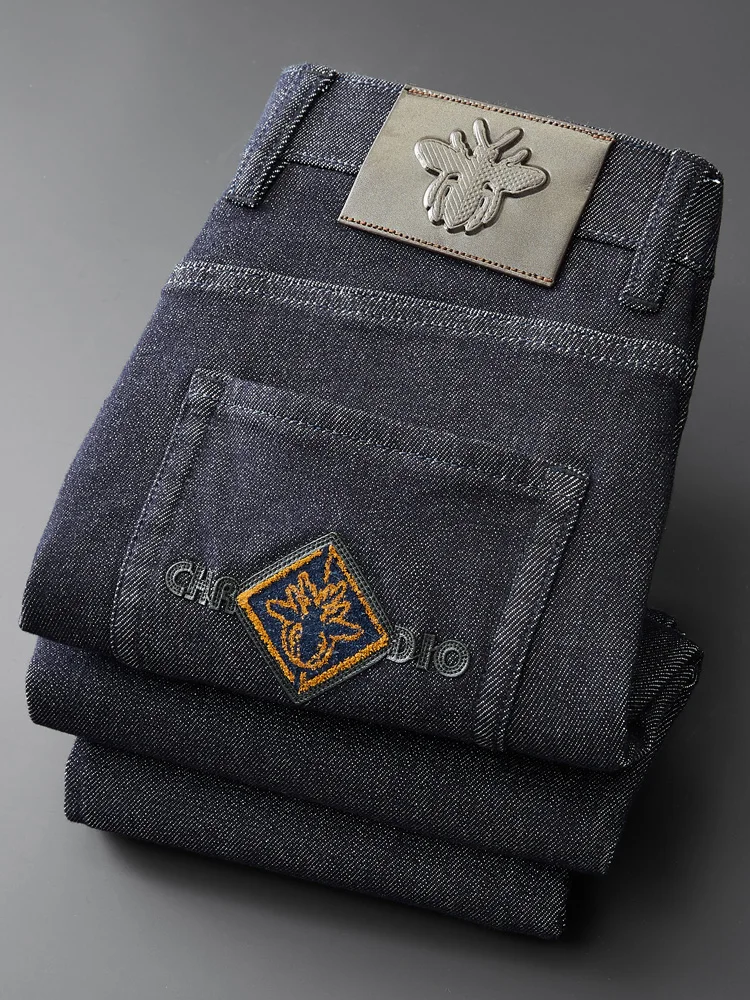 

Luxury Quali Embroidered ket Jeans Men's Autumn Winter Slim Straight Fit Casual Long Pants Youth Faion Cotton Polyeste...