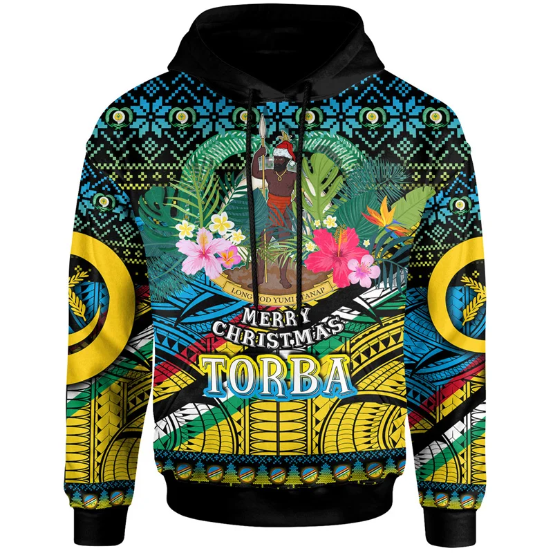 3D Epi Seal Of Vanuatu Polynesian Patterns Print Hoodies For Men Vanuatu Coat Of Arms Graphic Hooded Sweatshirts Vintage Clothes