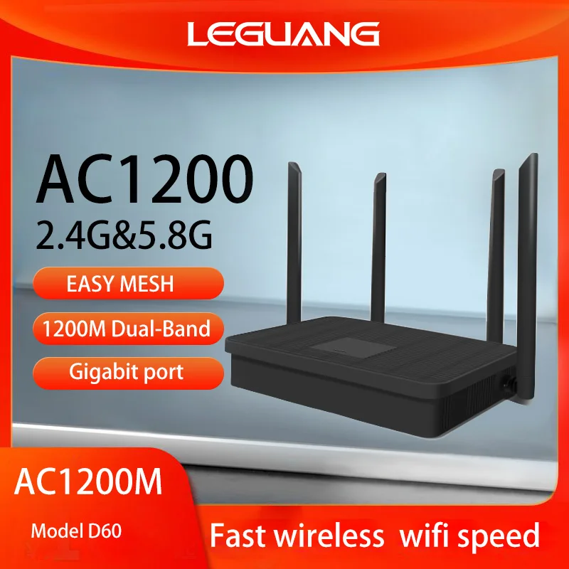 LEGUANG-Roteador Wi-Fi Roteador 1200Mbps 5GHz Gigabit Ethernet, Banda Dupla, 2.4Ghz, Repetidor de Rede Sem Fio WiFi, Antenas 4x5dBi