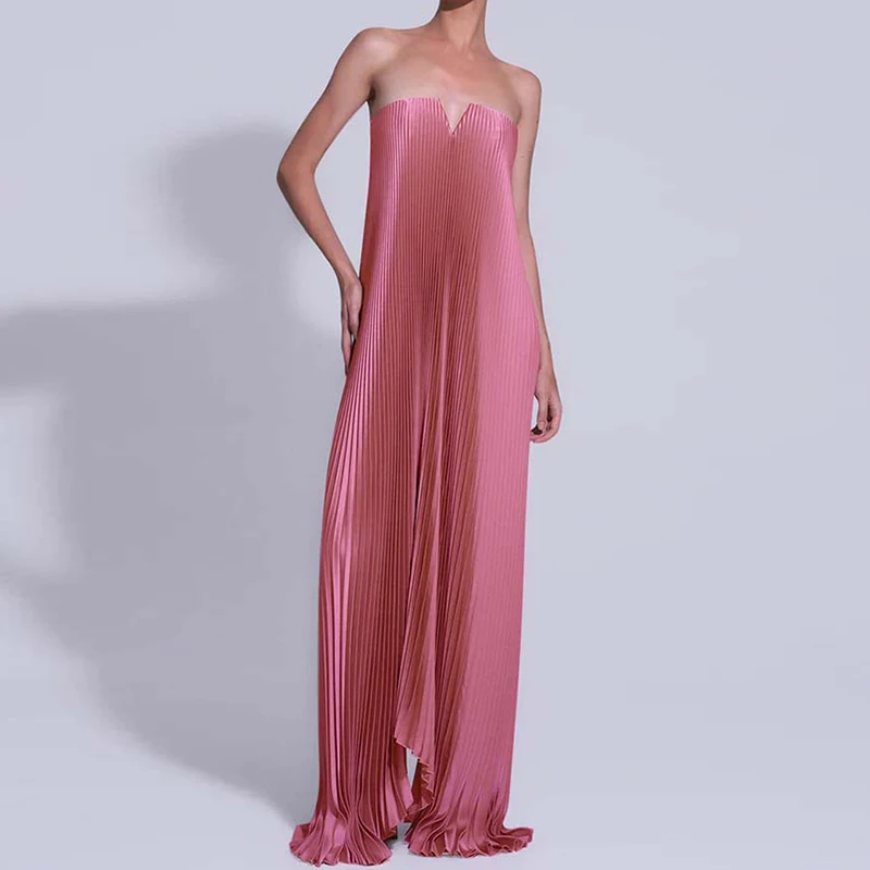 Sexy backless eenvoudige dames feestjurk, zomervakantie mouwloze mode elegante maxi-jurk, strapless patchwork damesjurk - afbeelding 1