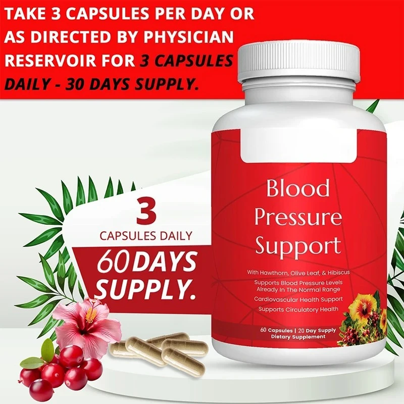 

Blood Pressure Support And Cardiovascular Supplements Hawthorn, Hibiscus, Folic Acid, Garlic Supplements -60 Capsules