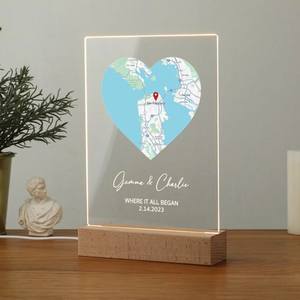 

Custom First Date Where We Met Map Acrylic Plaque Personalized Coordinates Gift For Couples Romantic Wedding Anniversary Decor