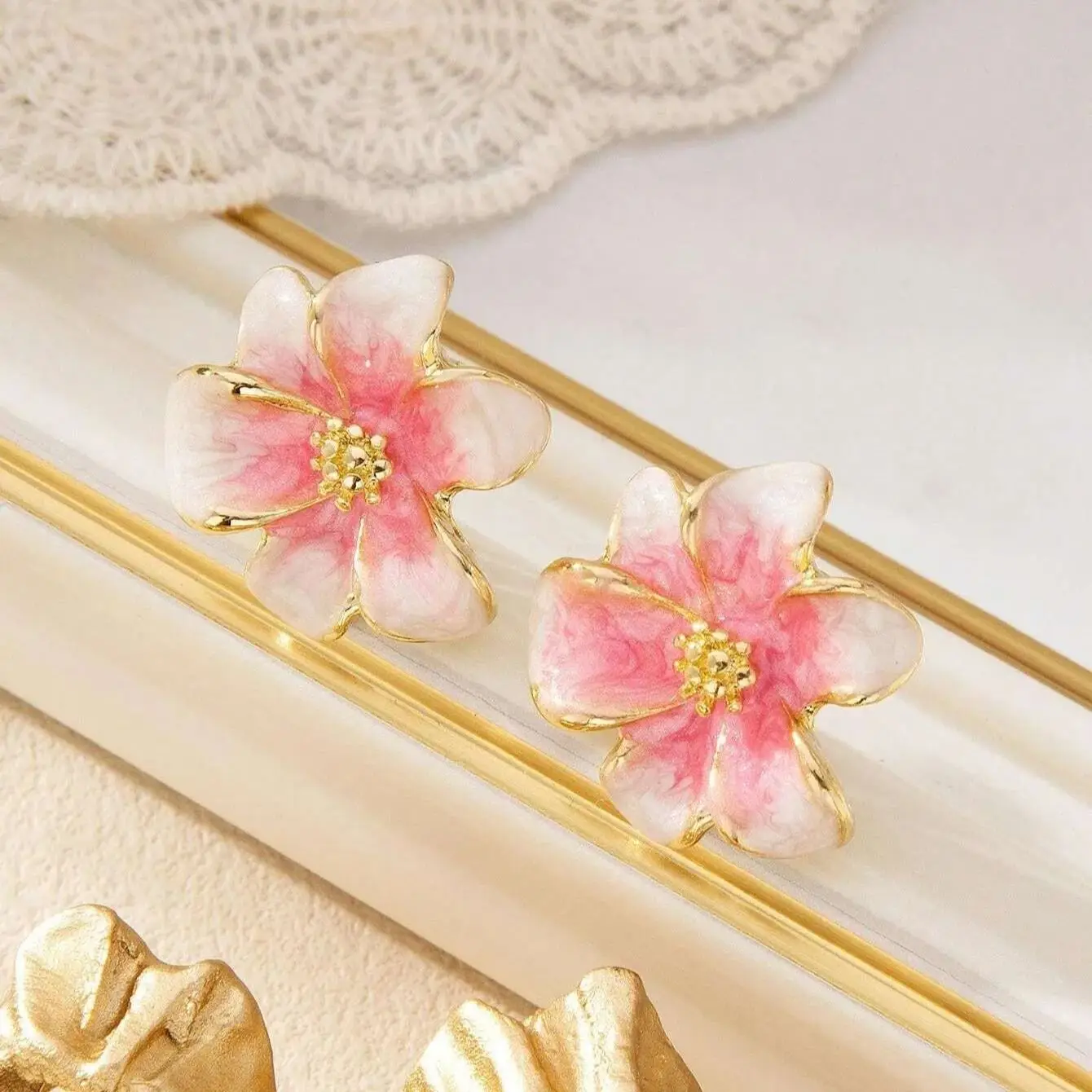 Fashion Jewelry Sweet Design Spring/Summer Blue Pink Enamel Flower High End Earrings Party Gifts for Women image 4
