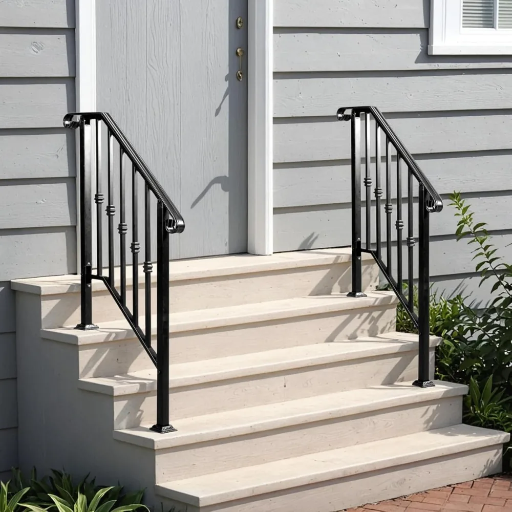 

2 Pack 3 Step Handrails for Outdoor Steps,Wrought Iron Stair Railing,Metal Hand Railing with Installation Kit,Staircase Handrail