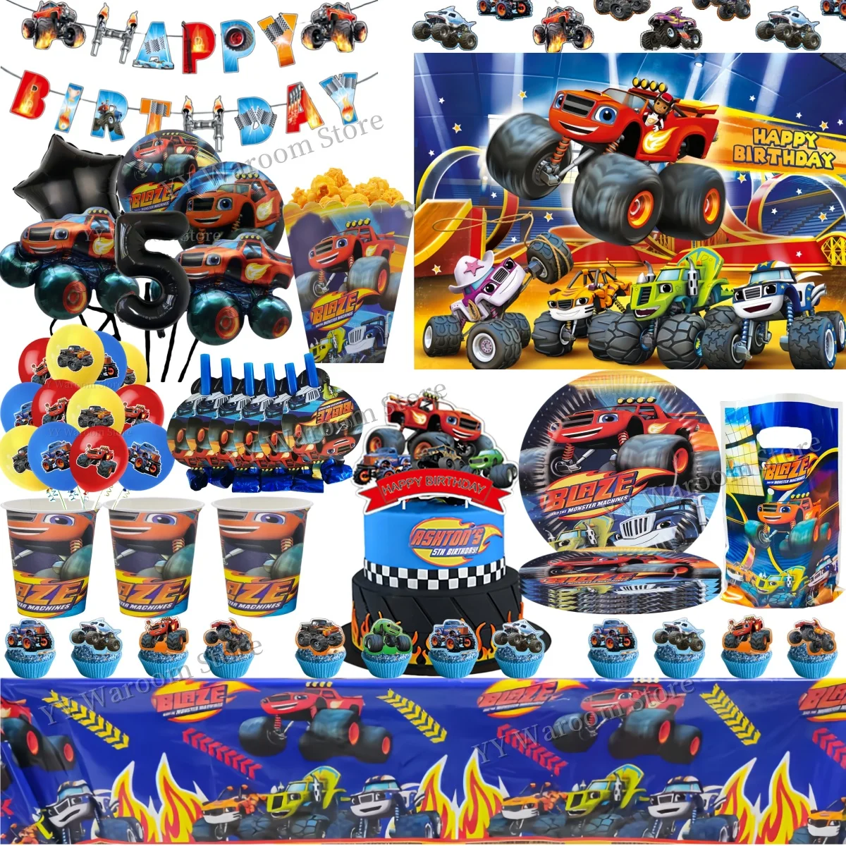 Blaze And Monster Machine Birthday Party Decor Truck Disposable Plate Gift Bag Tablecloth Balloon Kid Boys Favors Party Supplies