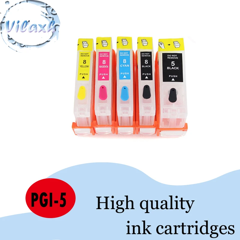 Vilaxh refillable pgi-5 cli-8 ink cartridge for canon Pixma MP500 MP530 MP600 MP610 iP4200 iP4300 iP4500 iP5200 with chip