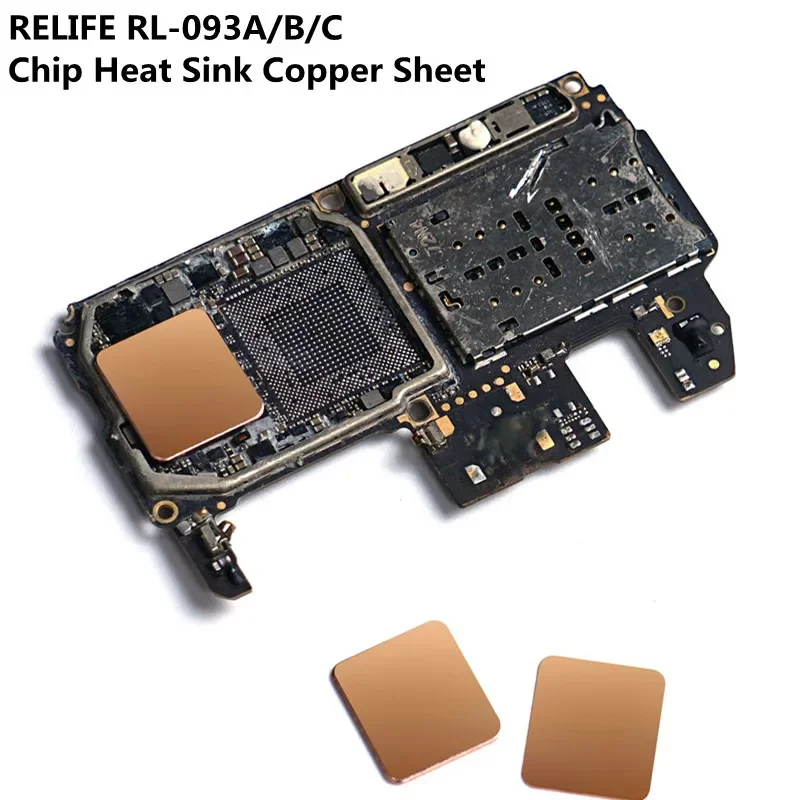 RELIFE RL-093A/B/C 0.1/0.3/0.5 มม.ชิปความร้อนทองแดงแผ่นสําหรับโทรศัพท์มือถือ GPU CPU IC การกระจายความร้อนที่มีประสิทธิภาพทองแดง Pad