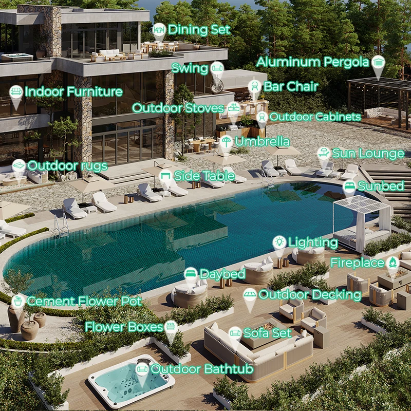 휴가용 빌라 야외 소파 세트 고급 알루미늄 야외 가구  - Outdoor Furniture L Shape 리뷰 및 가격
