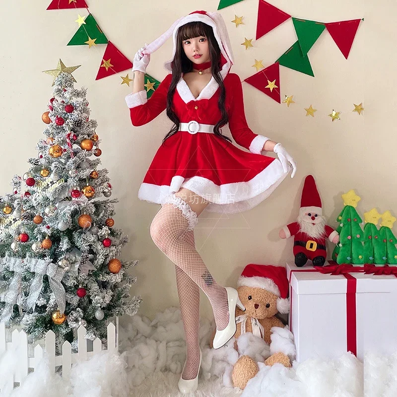 Christmas Cosplay Costume Santa Claus Butterfly Red Cute Bunny Girl Rabbit Outfit Disfraz Role Play Xmas Party Set Anime Clothes