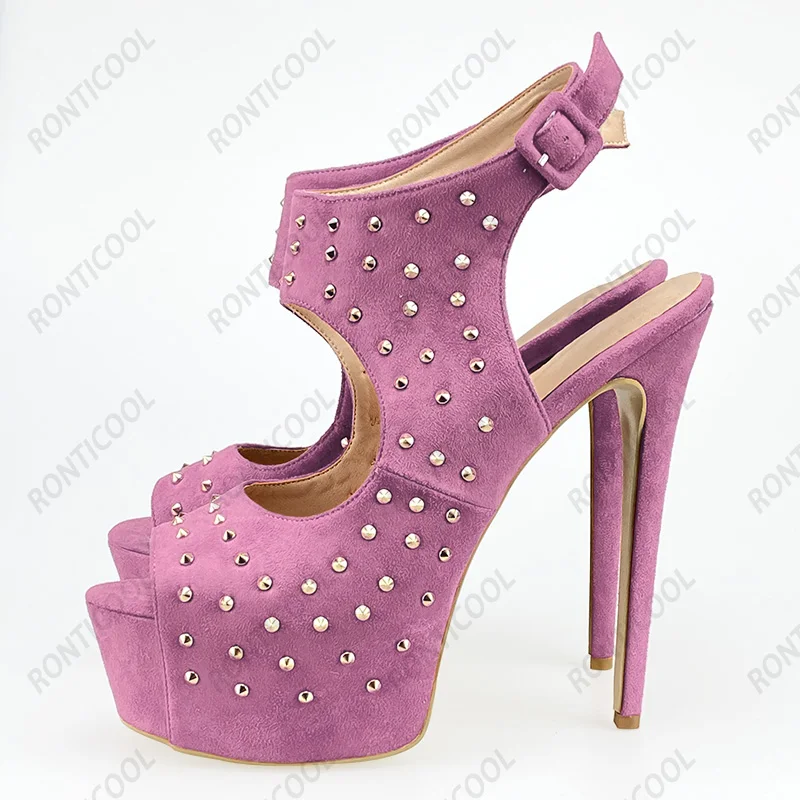 

Ronticool/Новые стильные женские сандалии-гладиаторы с заклепками, унисекс, туфли на шпильке с открытым носком, великолепные оранжевые туфли цвета фуксии, размер США 5-20