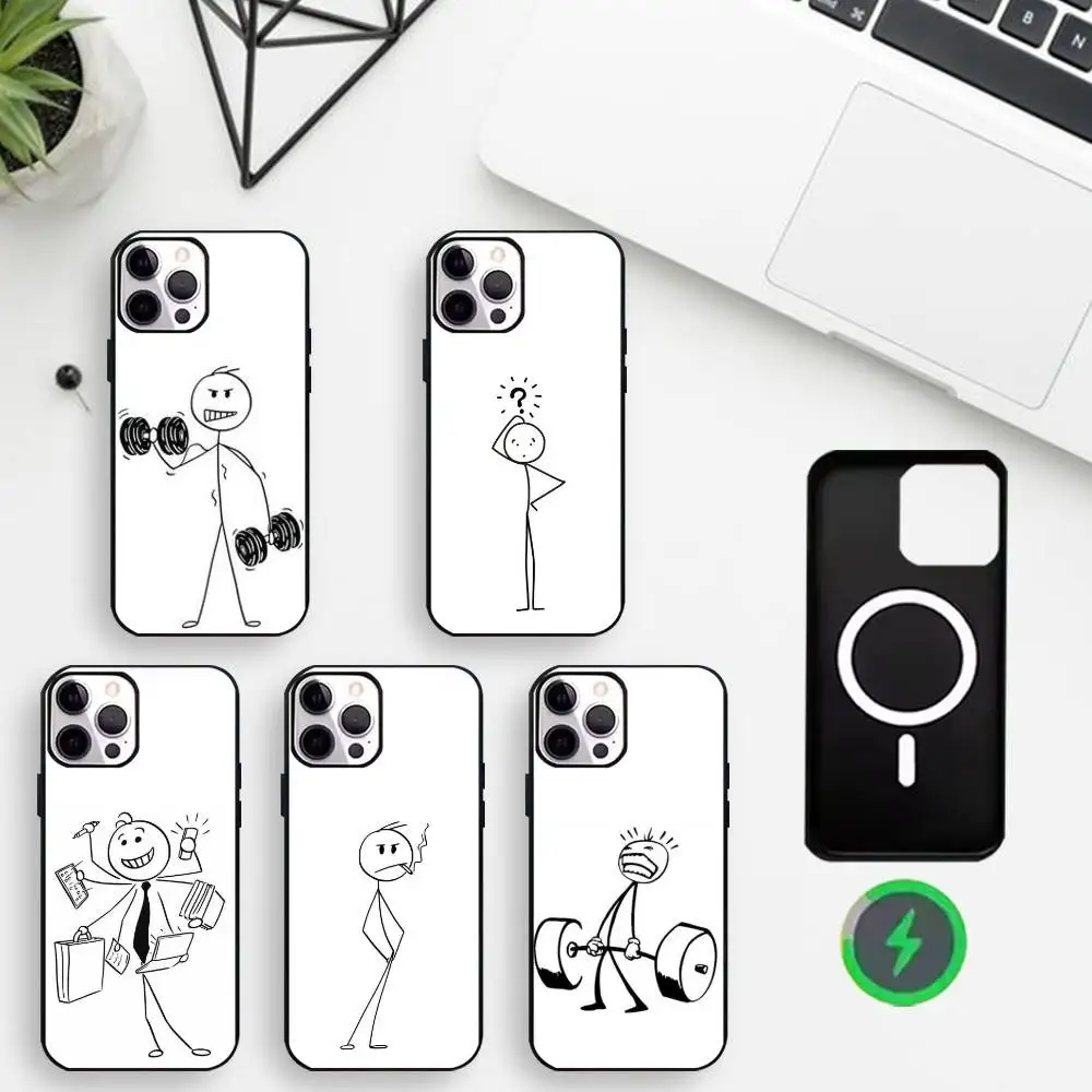 

Cartoon Paper Man Phone Case For iPhone17,16,15,14,13,12,Wireless charging protective case soft cover