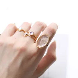 LAMOON 925 Silver Ring For Women Luxury Vintage Palace Snowflake Natural White Crystal 14K Gold Plated Fine Jewelry LMRI154