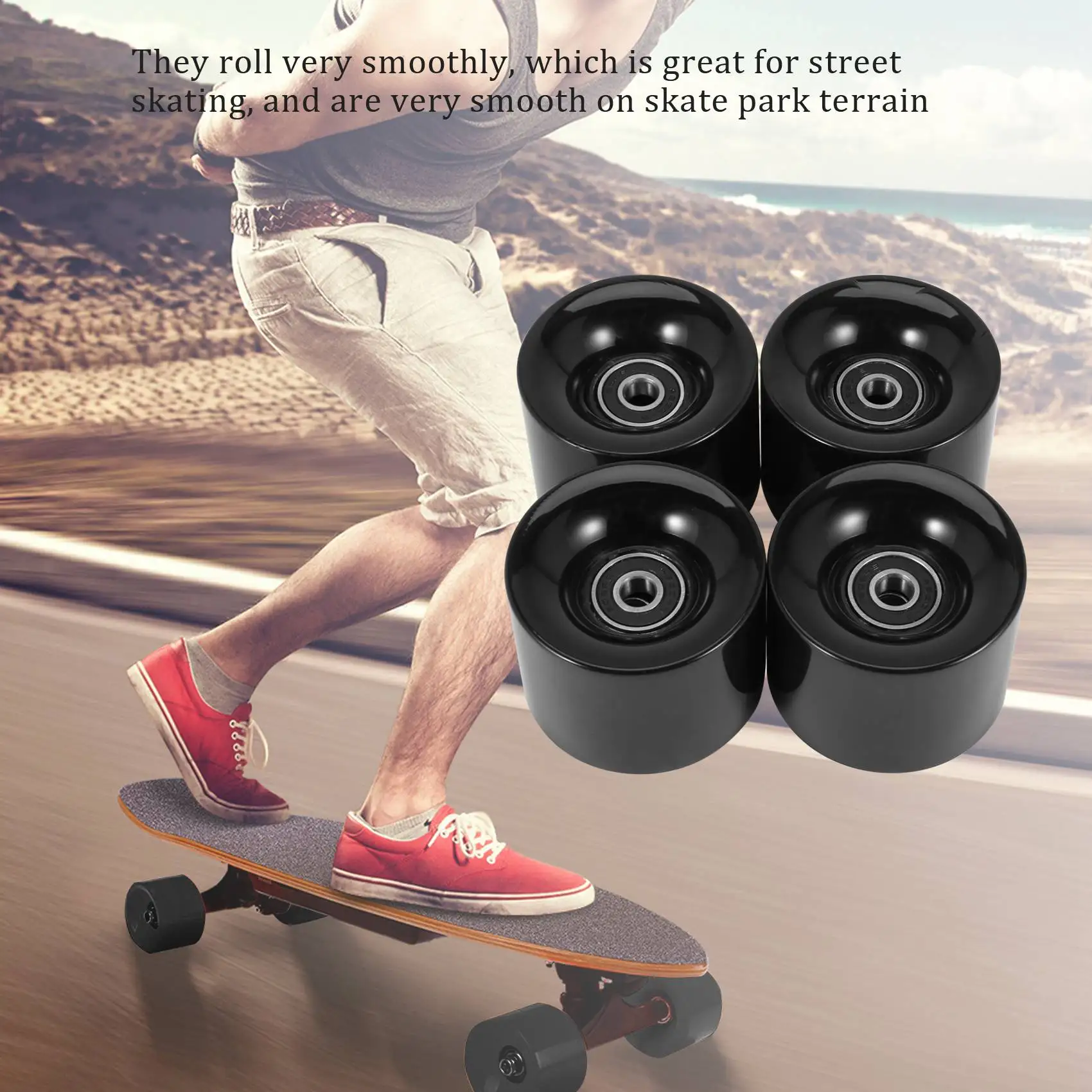 Pack of 4 60mm Skateboard Wheels + ABEC-9 Bearing Steel and Spacers Cruiser Wheels