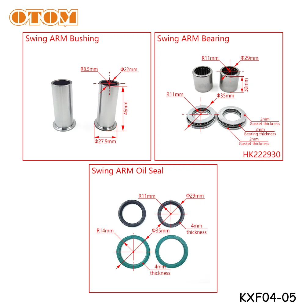 OTOM Motorcycle Swing ARM Bearing Oil Seal Bushing For KAWASAKI KX250F 2004-2005 Pit Dirt Bikes Maintenance Kit