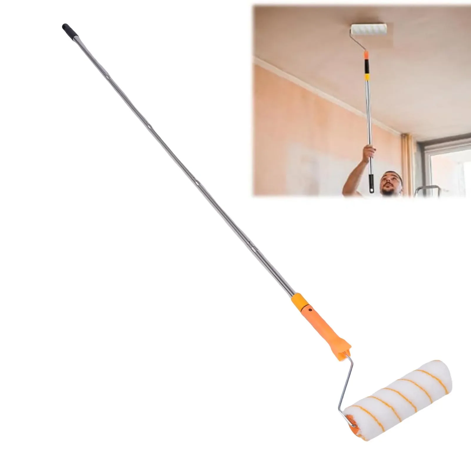 Paint Roller Kit Set Multi Function With 1.2m Stainless Steel Extended Detachable Pole Handle For Wall Ceiling