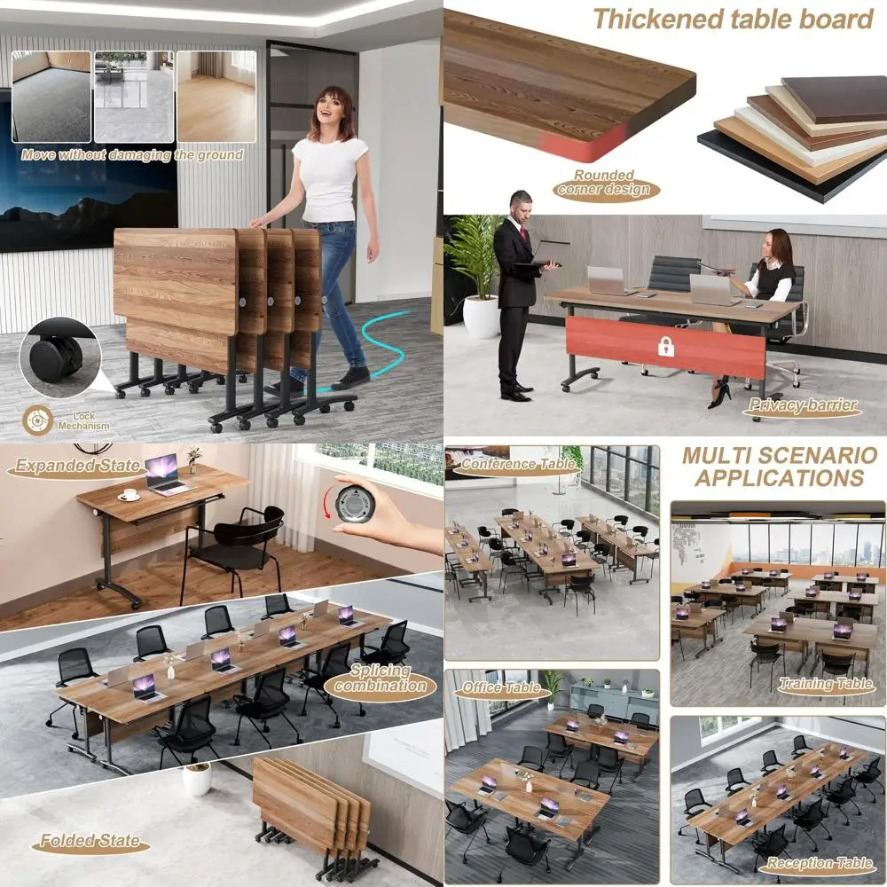 

Mobile Conference Room Tables with Wheels, Large Space-Saving Meeting Tables for Training and Seminars (4B, 55.1'')