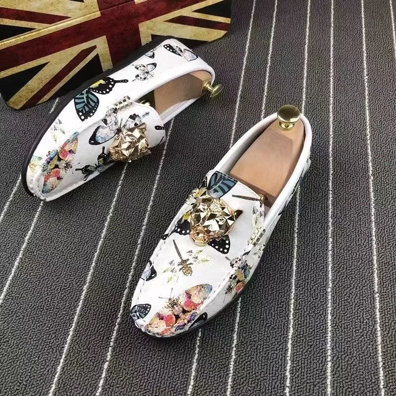 Butterfly print man drivers loafers shoes for man designer shoes brand Tiger-head logo slip on casual shoes men flats