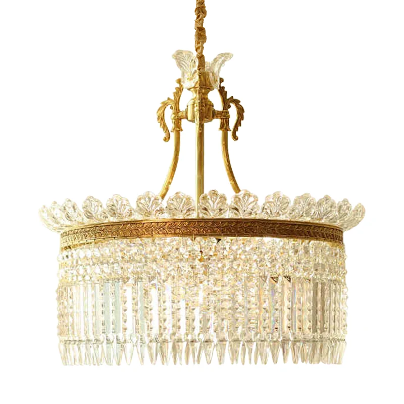 

French Luxury Brass Crystal Chandelier, Ideal For Living & Dining Rooms, Hotel Lobby, Bedroom, Round Pendant Light