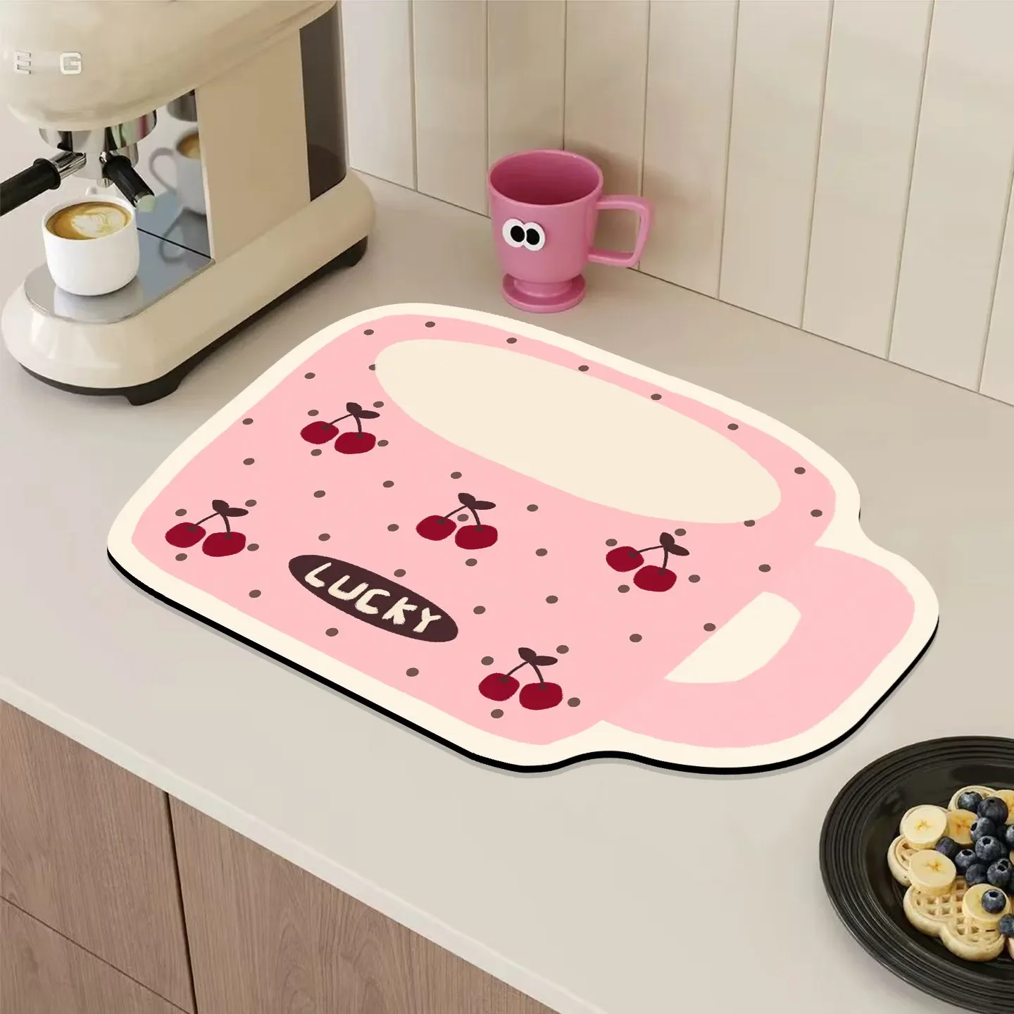 VIKAMA hand drawn cat dog kitchen drying mat lucky paw wavy edge cute design stylish kitchen countertop absorbent anti-slip pad