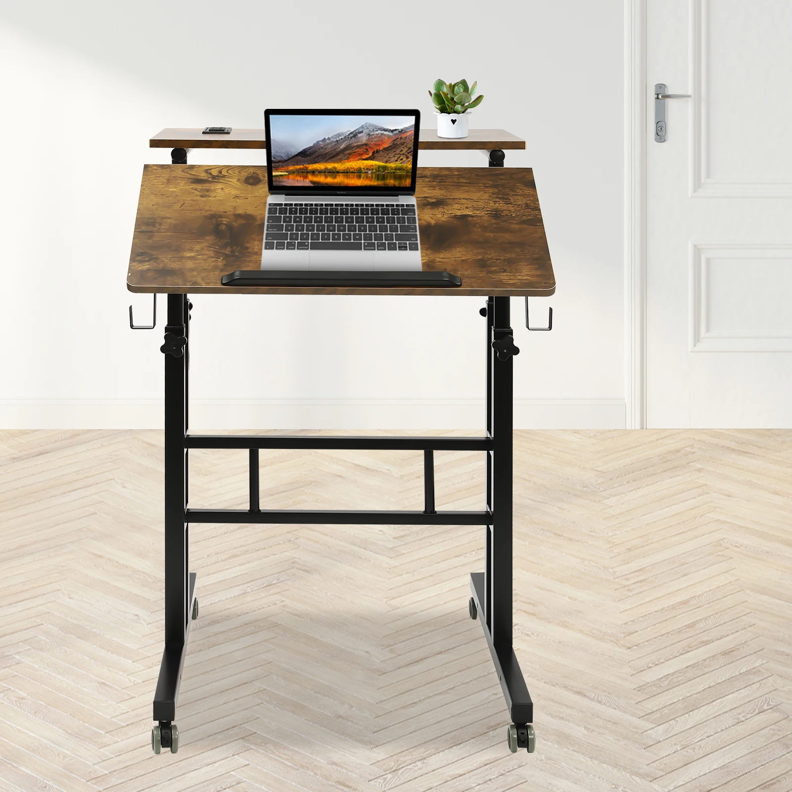 Mobile Standing Desk Home Office Workstation,Rolling Desk Laptop Cart for Standing or Sitting,Computer Desk with USB Interfaces