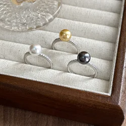 925 Sterling Silver White Golden Gray Pearl Open Rings For Women Wedding High Quality Jewelry Wholesale Accessories Jewellery