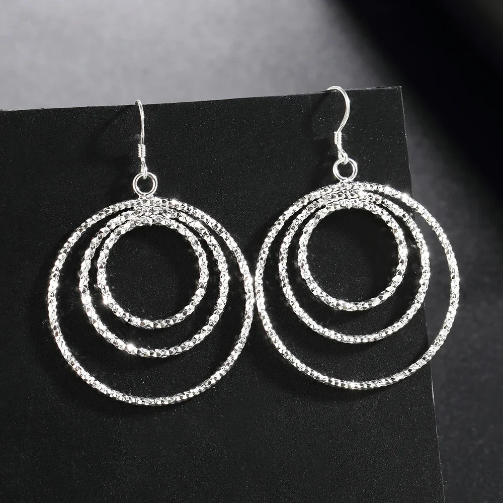 

Charm 925 Sterling Silver Fashion Three circle big Earrings for Women High Quality Jewelry Party Gift drop earring wedding