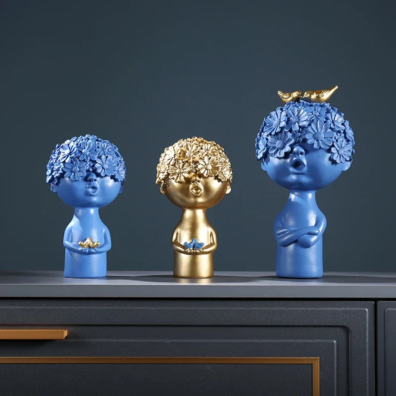 Nordic Flower Head Character Resin Adornments Home Livingroom Desktop Figurines Crafts Office Coffee Table Ornaments Decoration