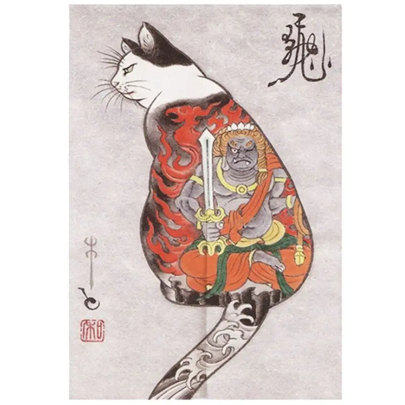 Ukiyo-e Door Curtain, Cat Koi Waves Noren Half Curtain, Privacy Room Divider For Kitchen Restaurant, Aesthetic Home Decor
