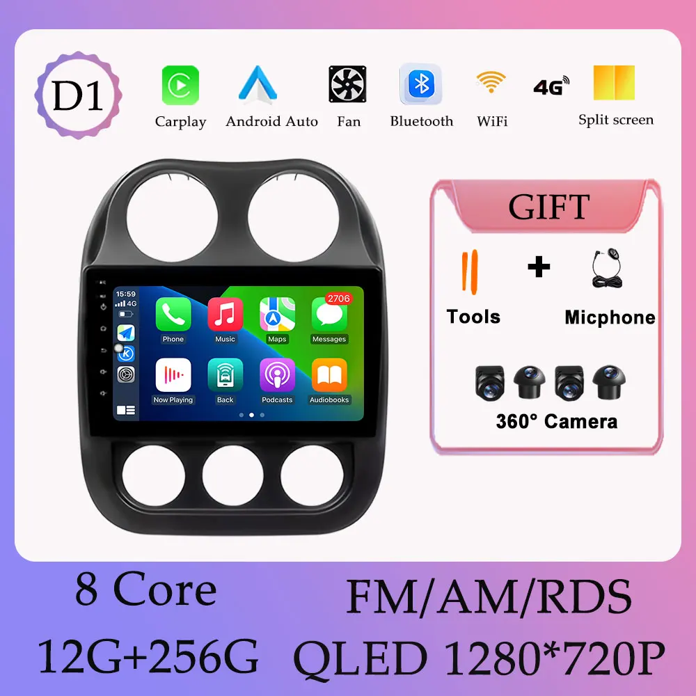 Draadloze Carplay Android 16 Autoradio Video Audi Multimedia Speler voor Jeep Compass Patriot 2009-2015 GPS Navi DSP Stereo WIFI