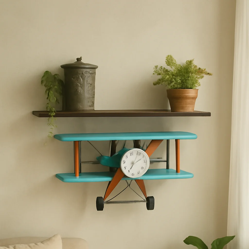 

American Country Metal Kitchen Rack, Retro Creative Aircraft Shelf, Living Room Book Shelf, Fashion Wall Clock Decor