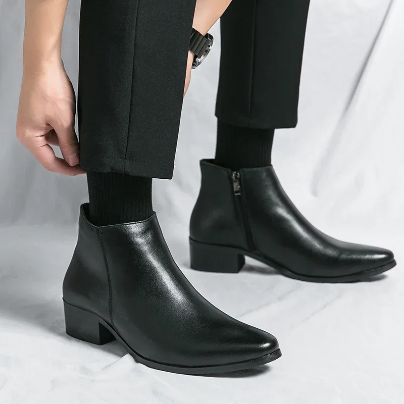 MAEDEF Męskie skórzane buty Casual Slip on Formal Boot Vintage Buty męskie Classcis Man Chelsea Boots Black Casual Vintage Boots