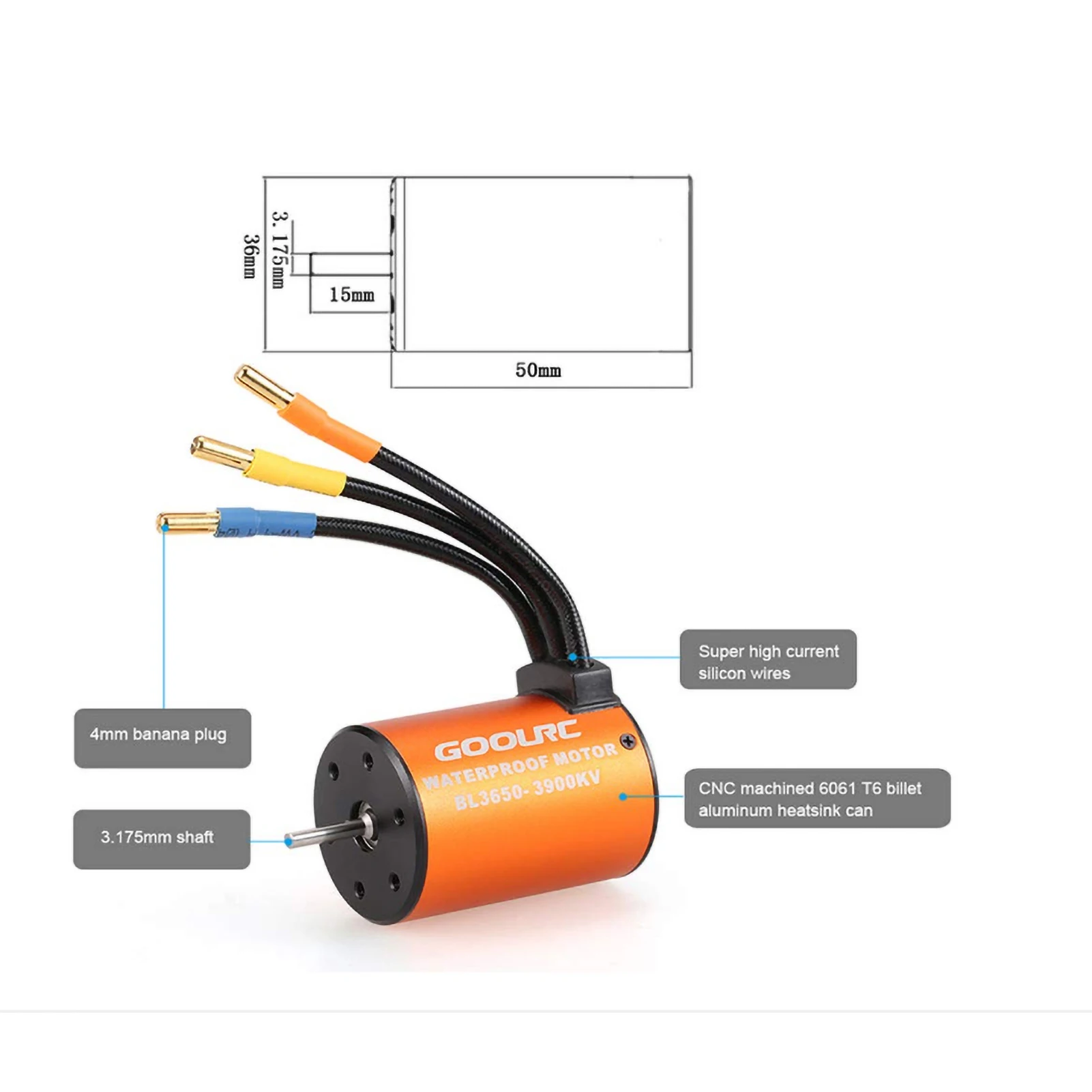GoolRC ترقية محرك بدون فرشاة مقاوم للماء 3650 3900KV مع مجموعة كومبو 60A ESC لشاحنة سيارة RC 1/10
