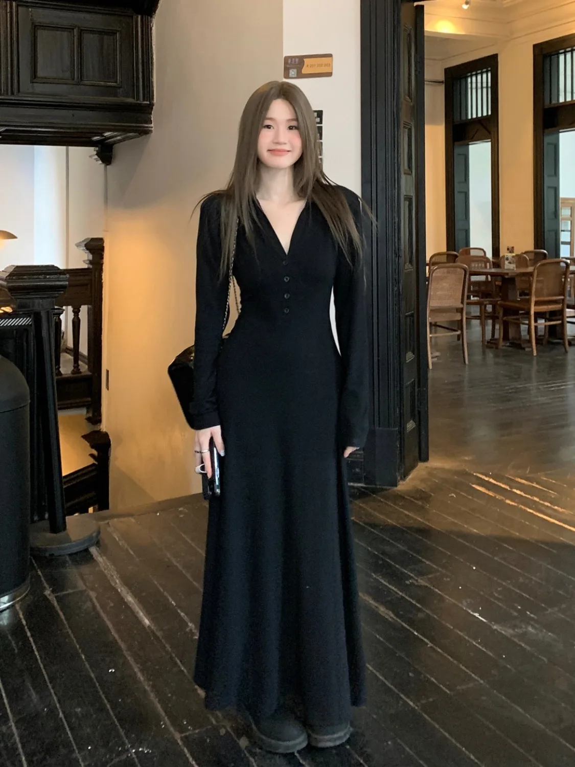 

plus Size Fashionable Knitted Long Sleeve Dress Early Autumn New Style Slimming Long Dress for plus Size Women Turn-down Collar