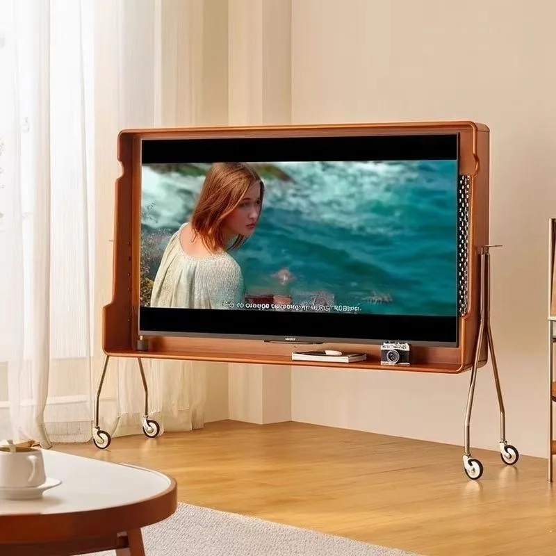 Vertical floor-to-ceiling solid wood wind TV cabinet Light luxury TV bracket