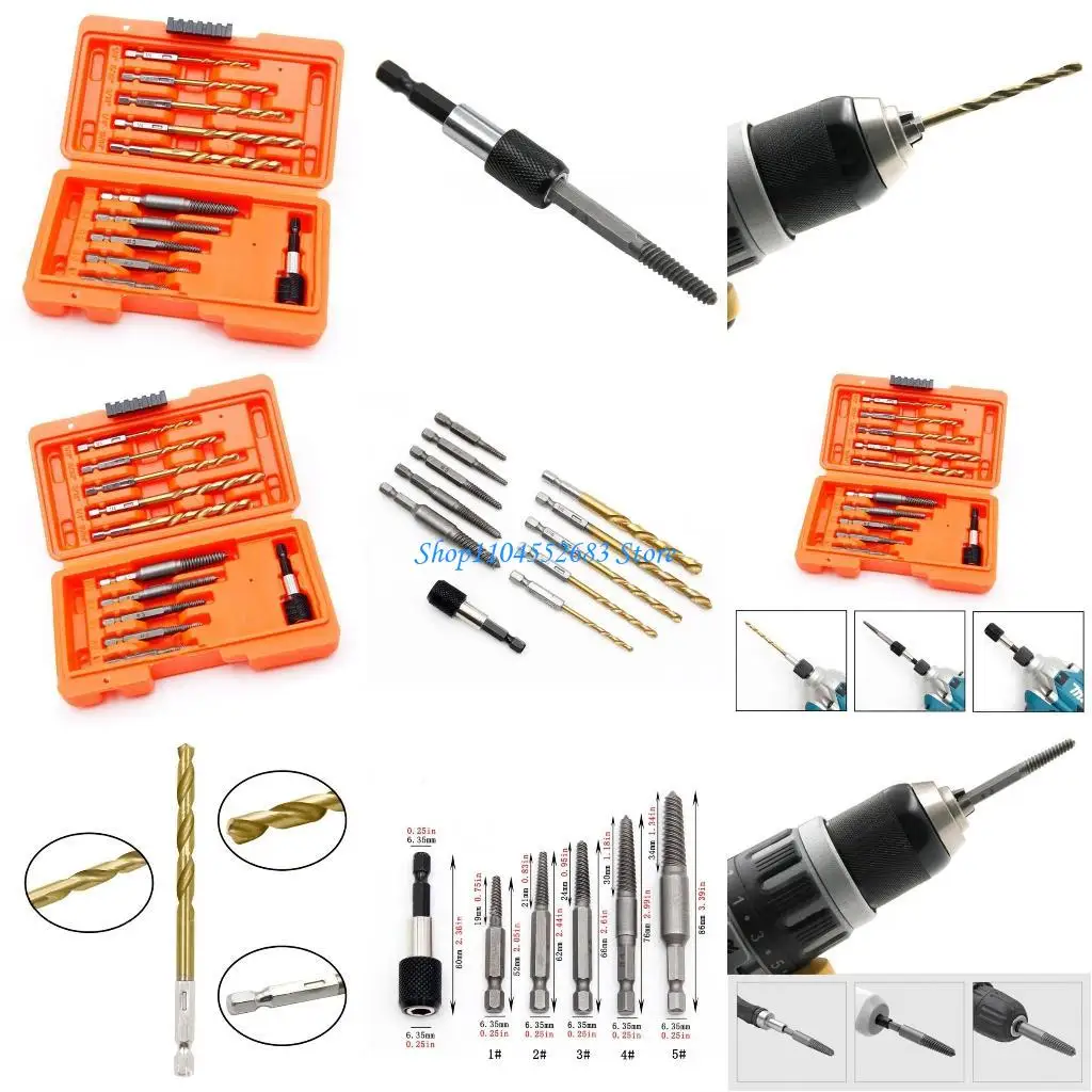 

Y6GD Screw Extractor Twist Drill Bit Set Bolt Extractor Damaged Screw Remover Drill Extractor Set for Remove Screws
