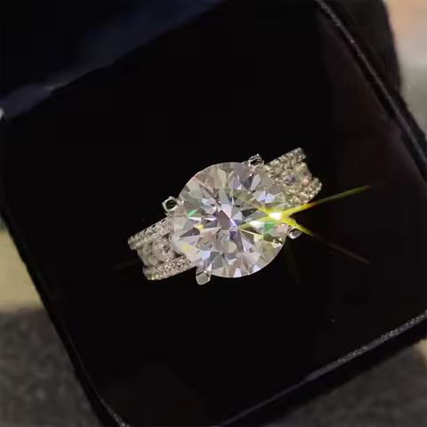 Hot Selling 5 Carat Moissanite Ring Plated in 18K White Gold 925 Sterling Silver All Diamond Women's Rings Wedding Jewelry