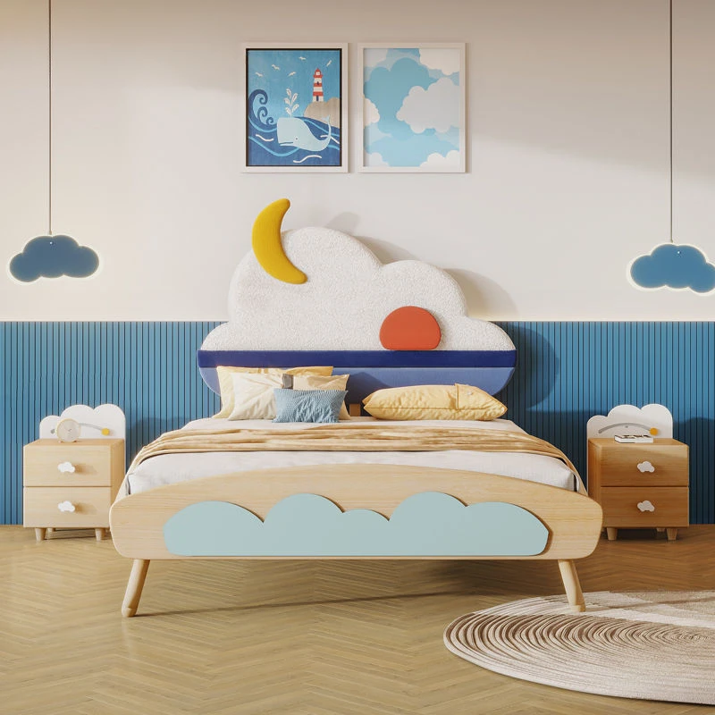 

Cloud solid wood children's bed, girl princess bed, cartoon boy small unit room, Nordic minimalist bedroom bed