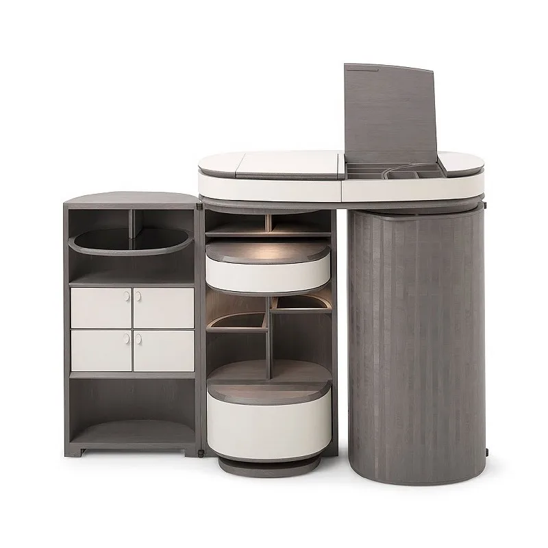 *Storage Cabinet - Embodying Minimalist Luxury, Dual Cylinder Structure and Foldable Top for Villa Use