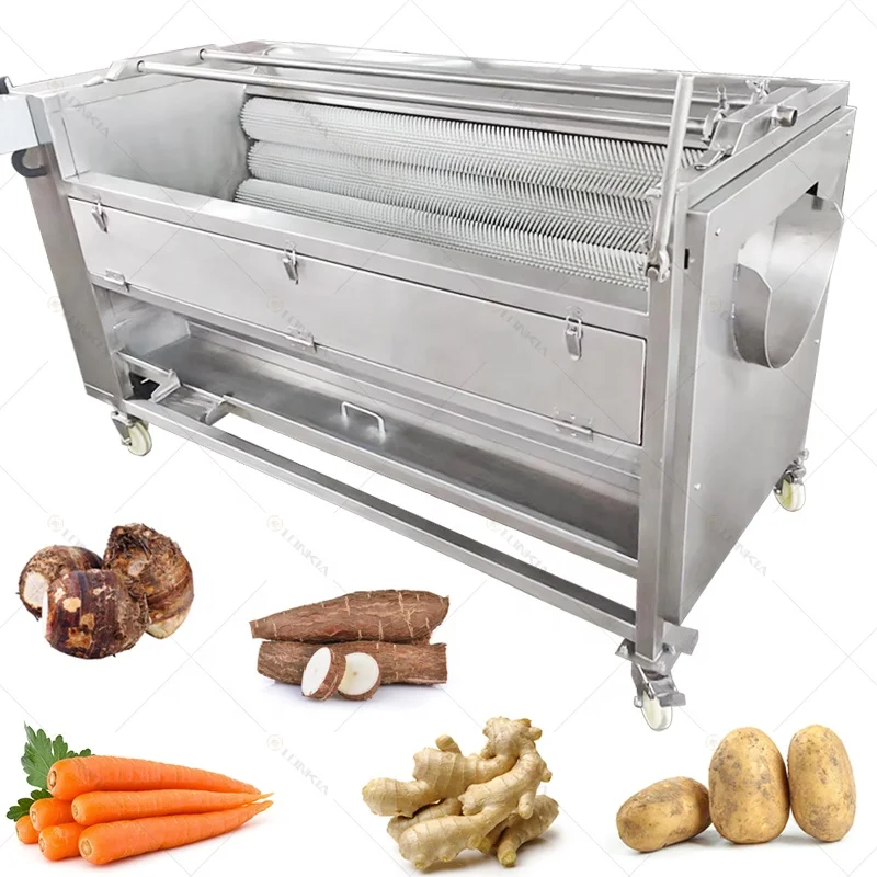 Lonkia Industrial Potato Vegetable Fruit Peeling Machine Washer Continuous Brush Roller Root Ginger Peeling Machine