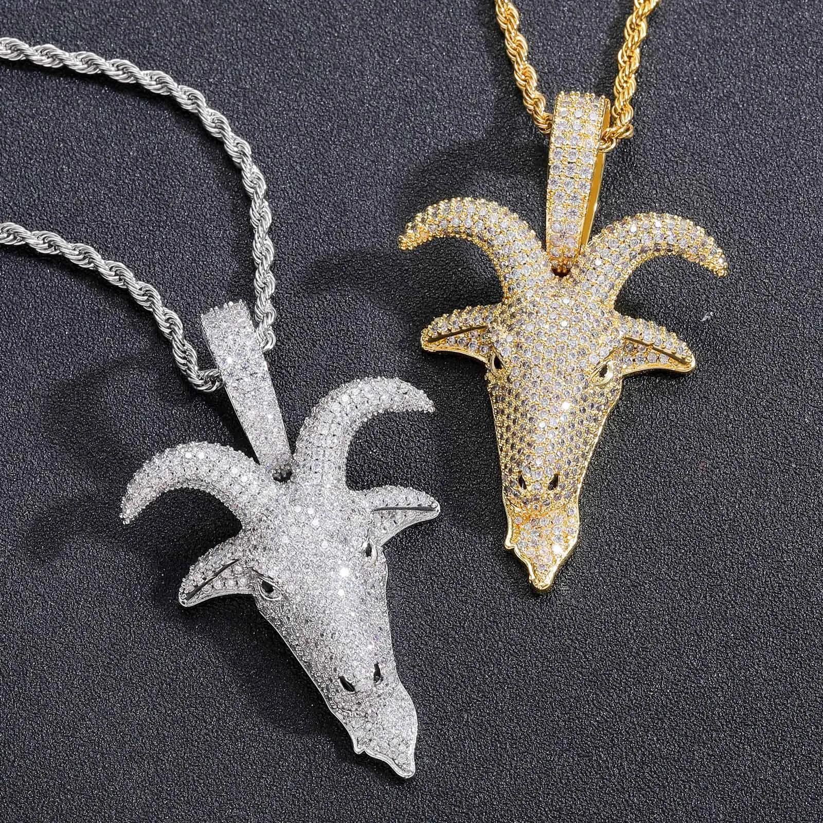 

Роскошное ожерелье с подвеской в виде козы с микроасфальтированными камнями циркона, ювелирные изделия в стиле хип-хоп, крутой рэп-аксессуар, подарок для мужчин, высокое качество