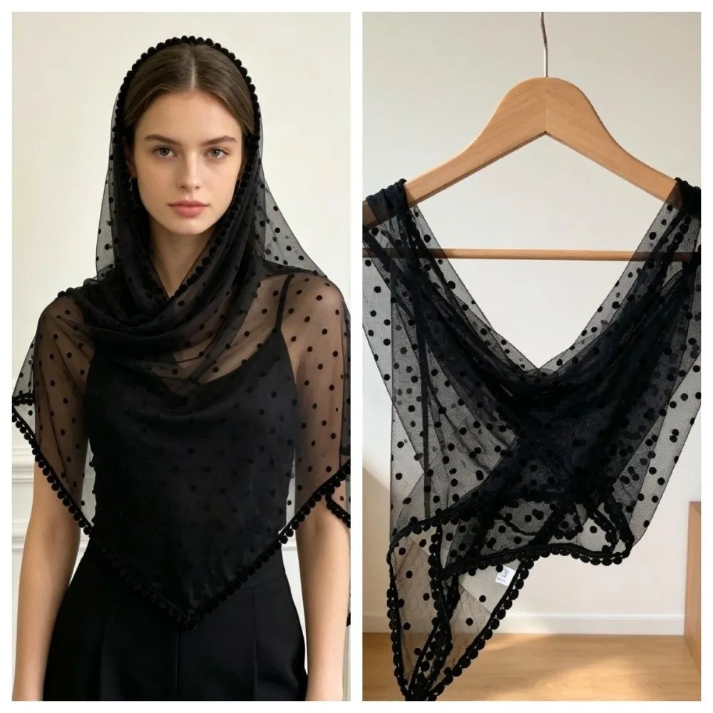 Solid Color White Bridal Triangle Veil Head Cover Head Gauze Mesh Scarf Polyester Hair Accessories Polka Dot Triangle Shawl