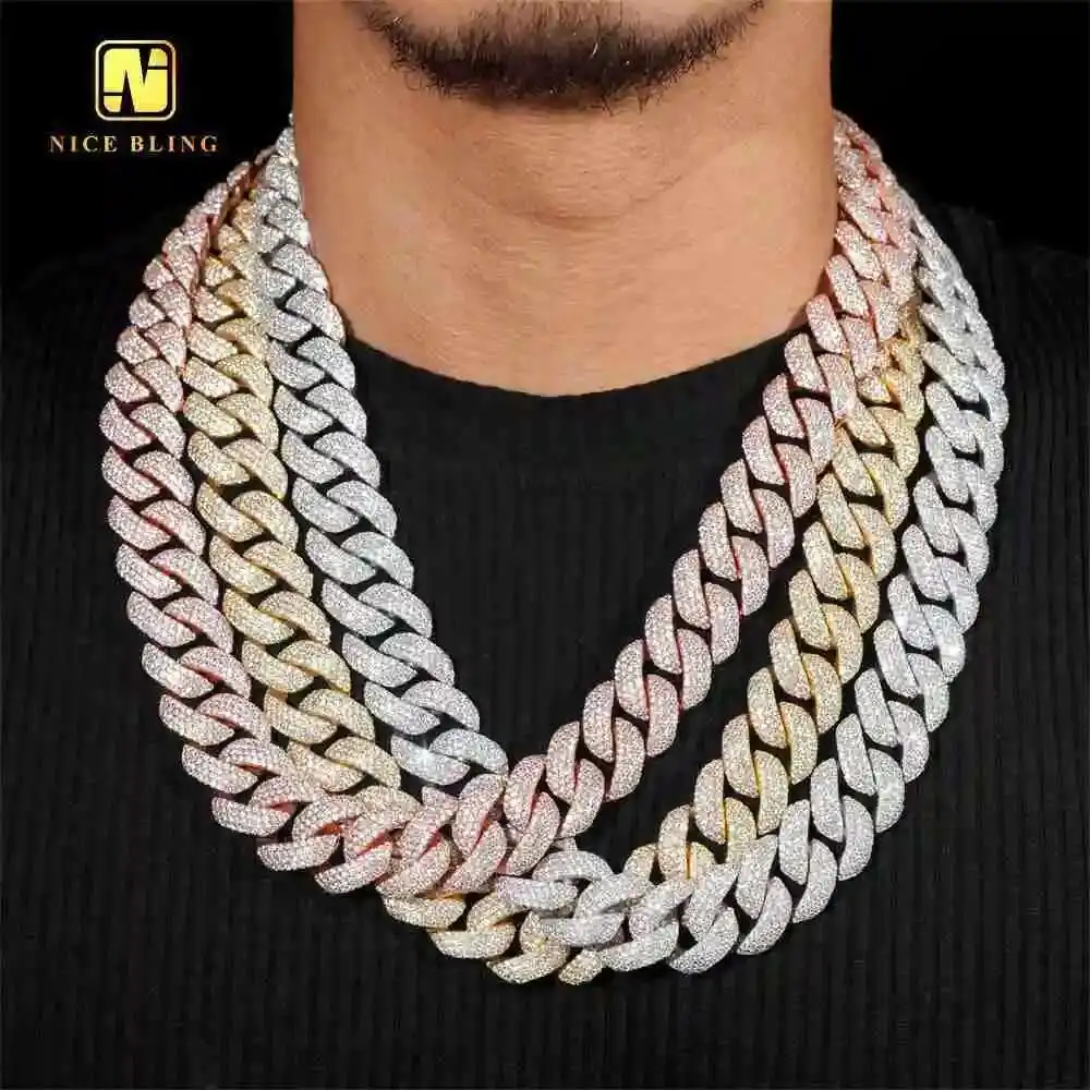 

Big Size Cuban 20mm 4Rows Hip Hop Style Jewelry 925 Silver Necklace Iced Out VVS Moissanite Diamond Cuban Link Chain for Men