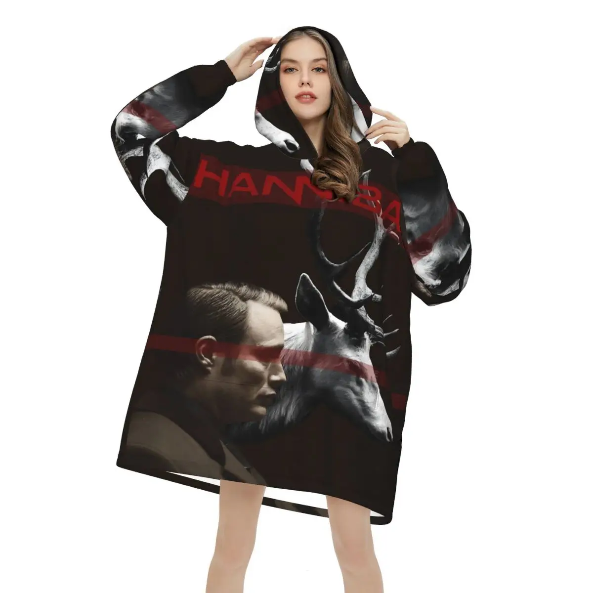 Hannibals Movie Blanket Hoodie Wearable Blanket Oversize with Pocket Warm Sleeping Bag Soft Cozy Onesie