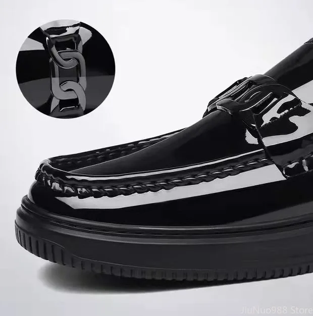 Men Cow Leather Casual Shoes Street Gentleman Slip-on Patent Leather Loafers Spring Trend Man Comfortable Driving Shoes