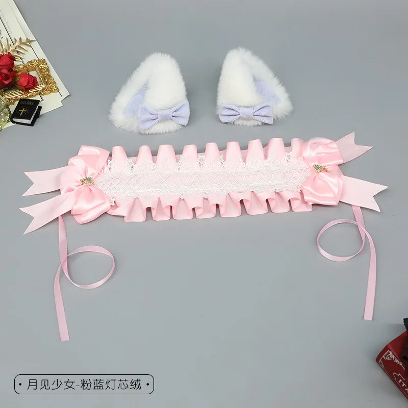 Halloween Gothic Cosplay headband Lolita Kawaii plush cat ears Maid women girls Ruffled lace headband hair accessory