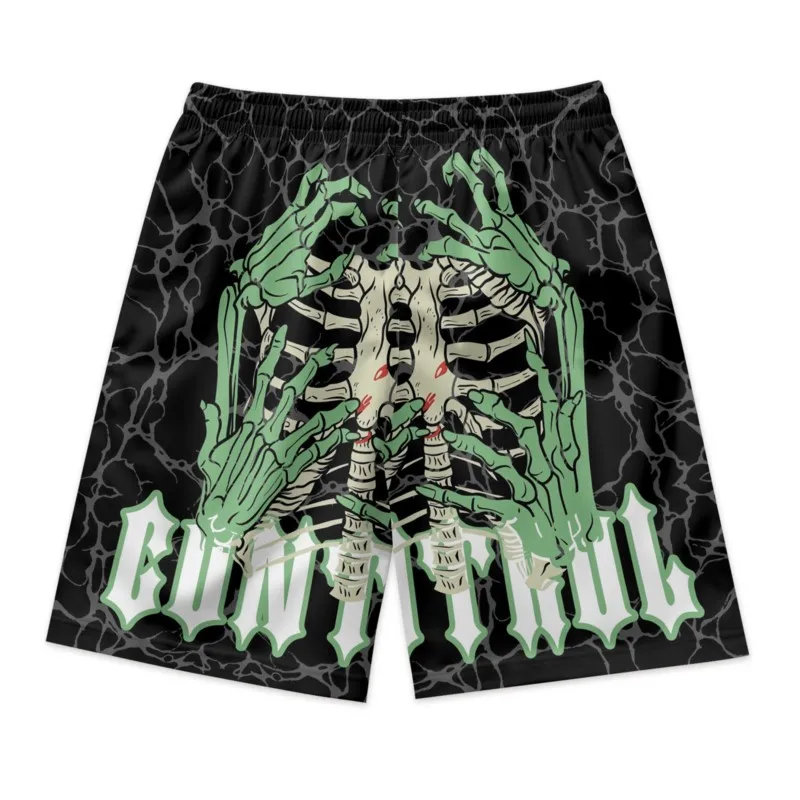 Skeleton Fingers Print Men's Summer Drawstring Waist Shorts Polyester Streetwear Sport Beach Shorts Clothing Bottoms