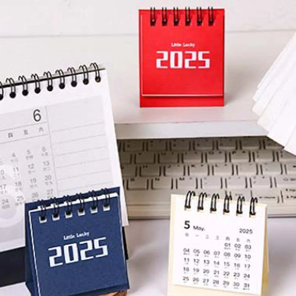 Coil Standing Flip 2024 2025 Mini Calendar Solid Color Simple Desktop Paper Calendar Dual Daily Scheduler Table Planner