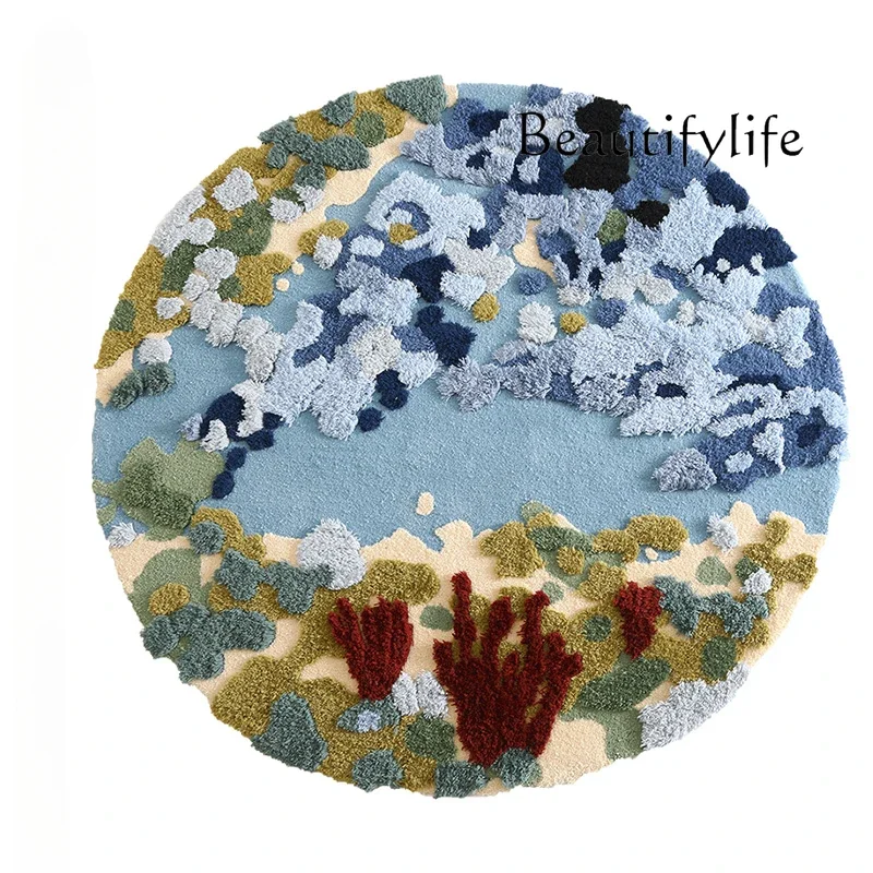 

Шерстяной Круглый ковер ручной работы для гостиной, современное искусственное роскошное прикроватное одеяло для журнального столика, спальни